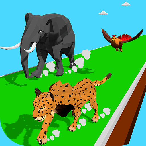 Animal Transform Race 3D: Elephant, cheetah, bird in a fast-paced, colorful race.